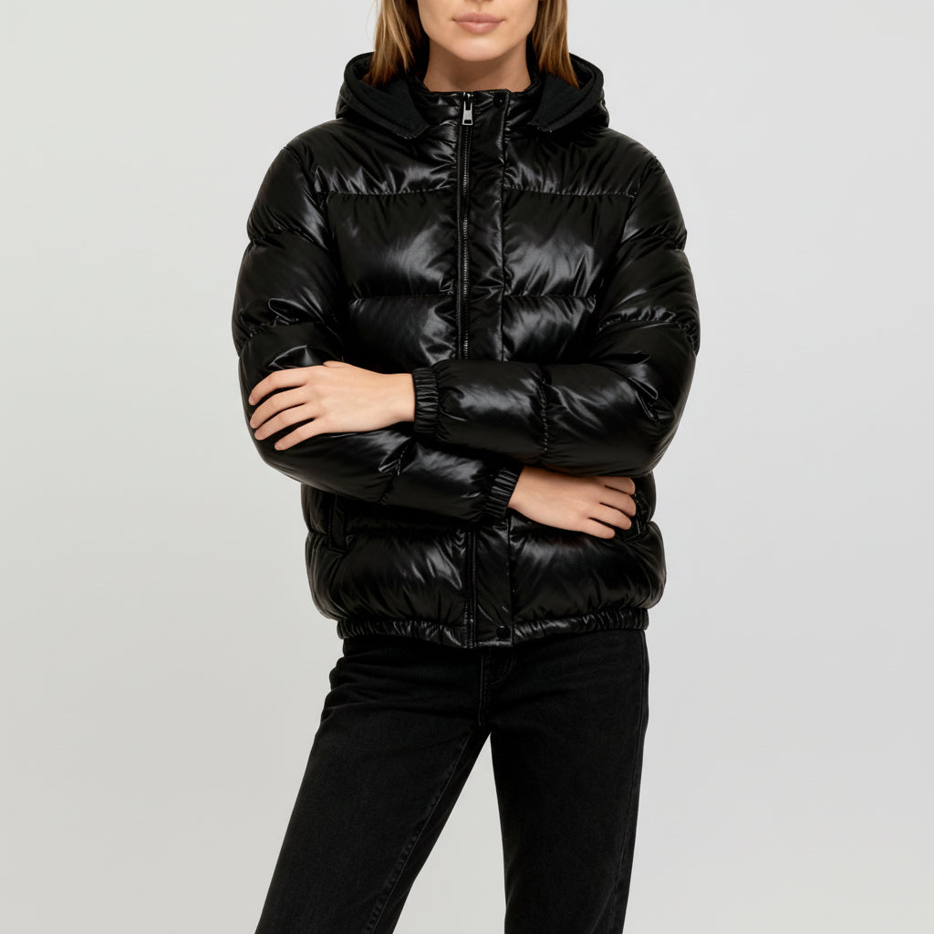 Dames Steppjacke Glanzend Warm Lichtgewicht Winterjas Rits