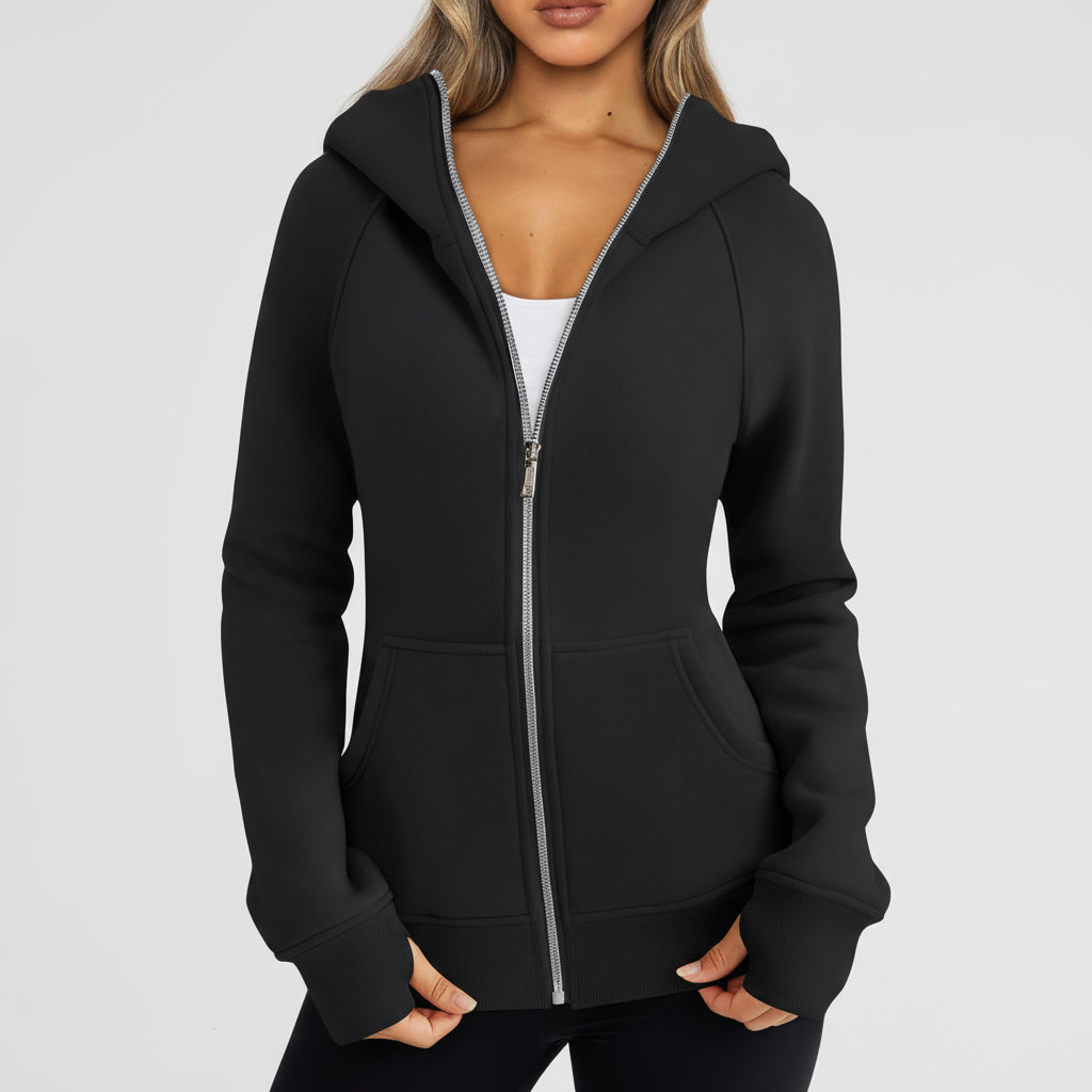 Sweatshirt com fecho de correr para senhora, corte justo, mistura de algodão, colete casual