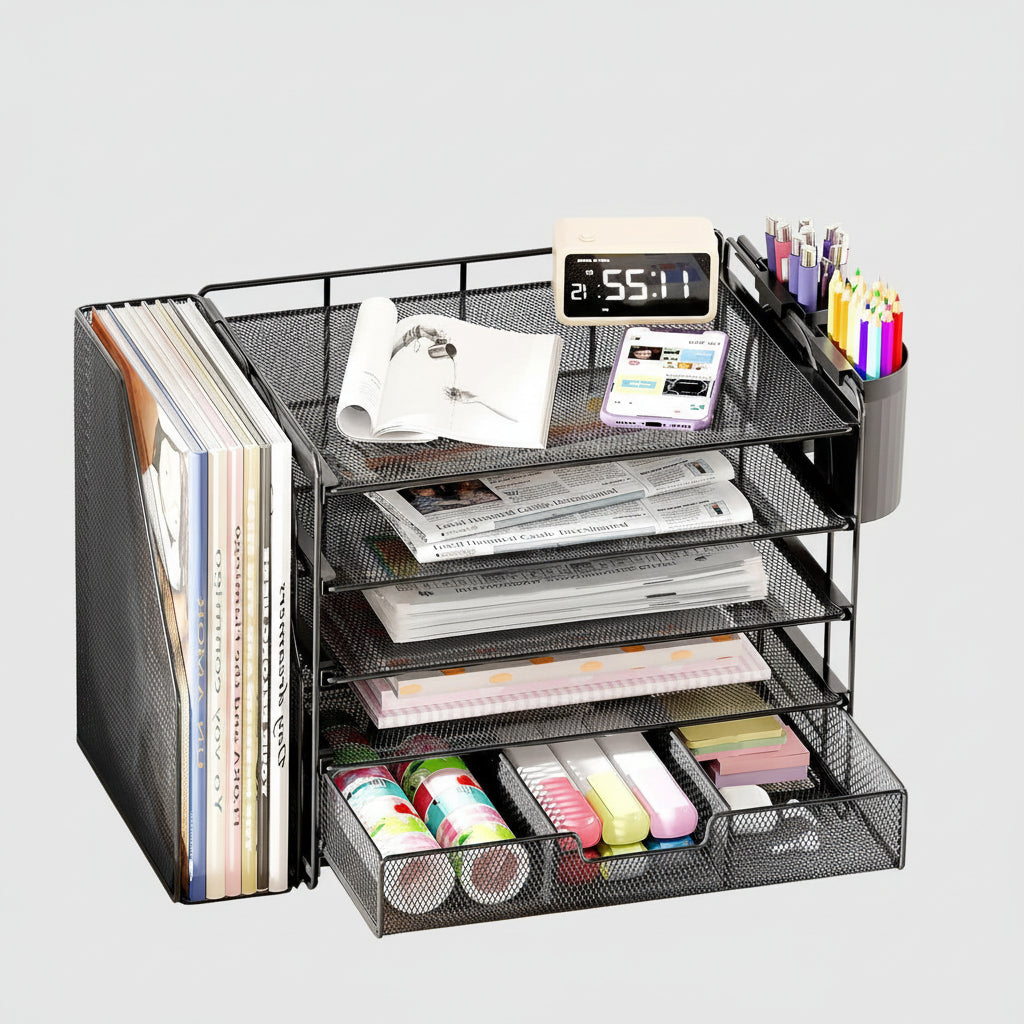 Organizador de Secretária Gaveta Ajustável Suporte Vertical para Pastas Armazenamento de Escritório