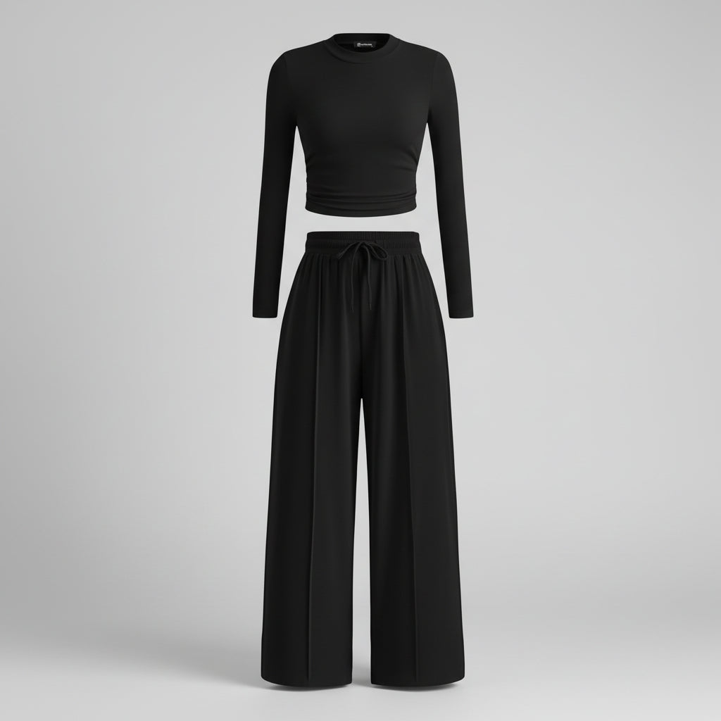 Conjunto de Duas Peças para Mulher Roupa Confortável para Estar em Casa Calças Largas