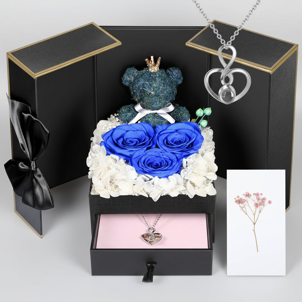 Caixa de Presente Rose Guardada Urso Feito à Mão Colar Eu Amo-Te