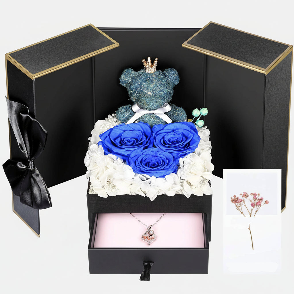 Caixa de Presente Rose Guardada Urso Feito à Mão Colar Eu Amo-Te