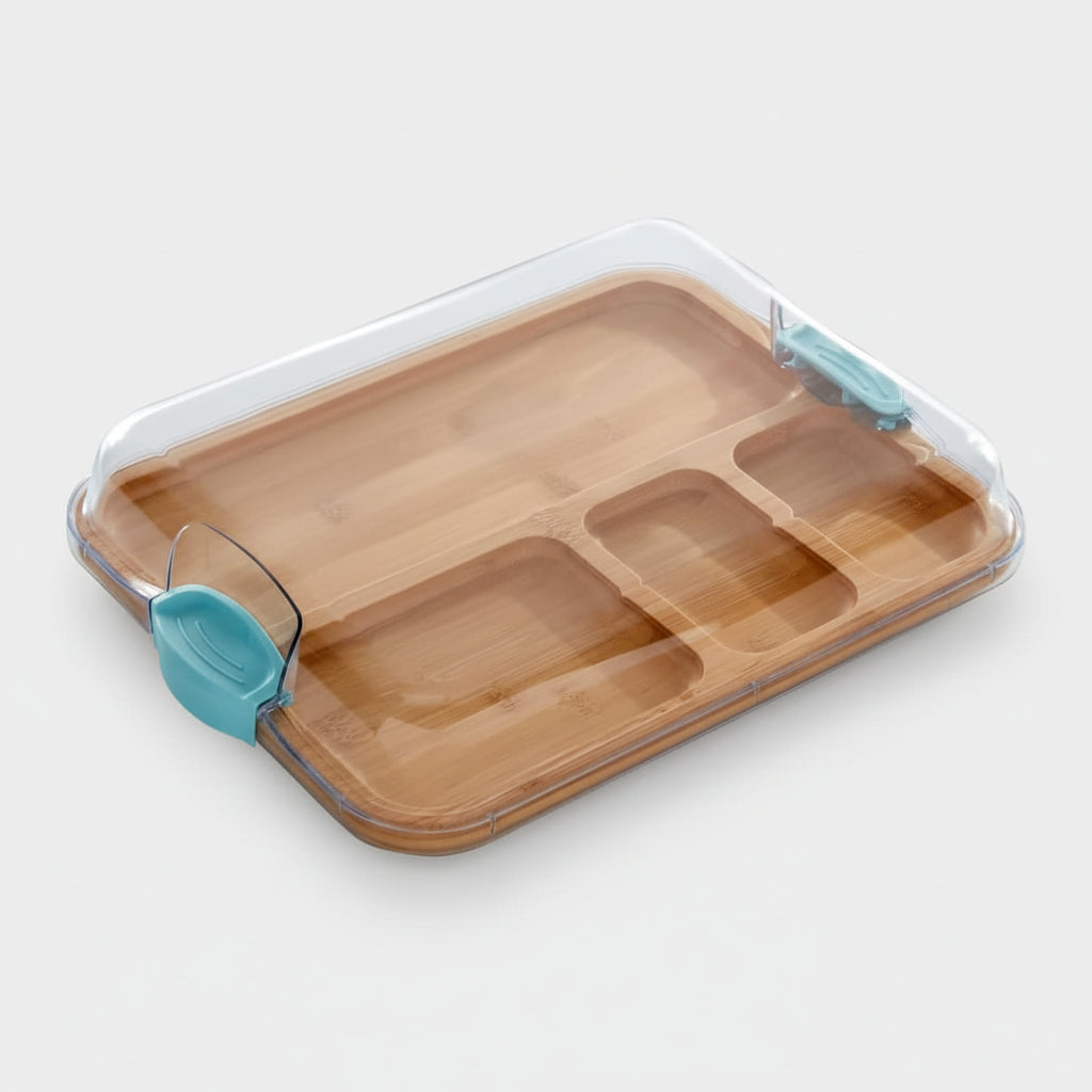 Cutting Board Bamboo Serving Tray Lid Compartments