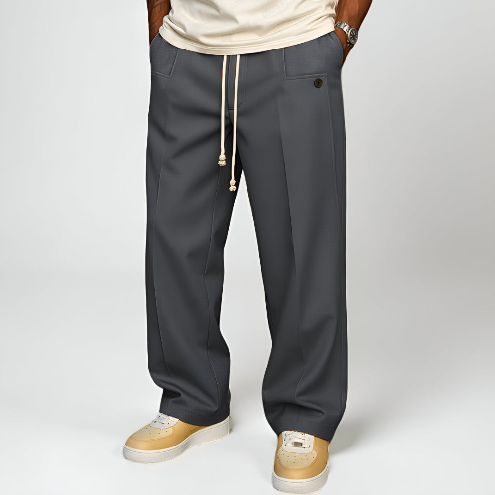 Calças Homem Cintura com Cordão Pernas Largas Uso Diário