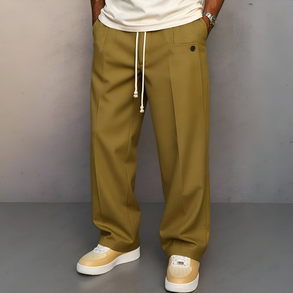 Calças Homem Cintura com Cordão Pernas Largas Uso Diário