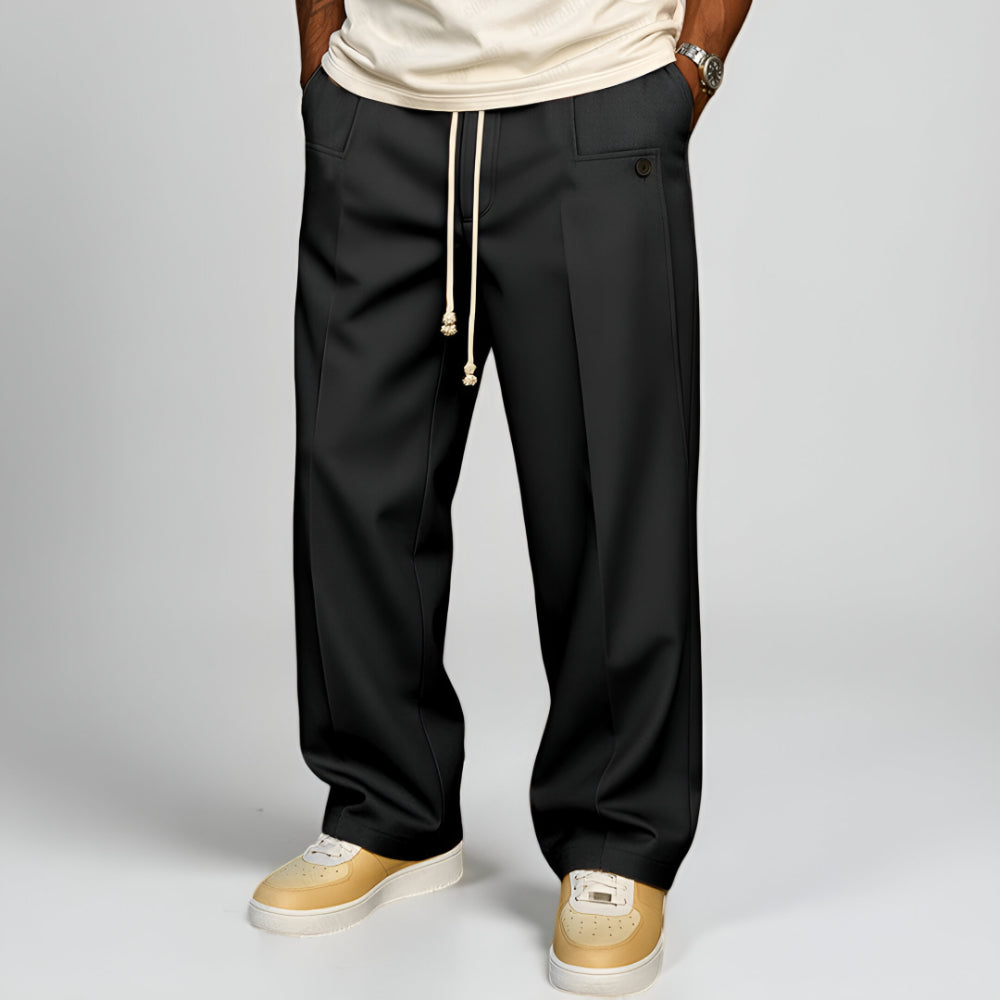 Calças Homem Cintura com Cordão Pernas Largas Uso Diário