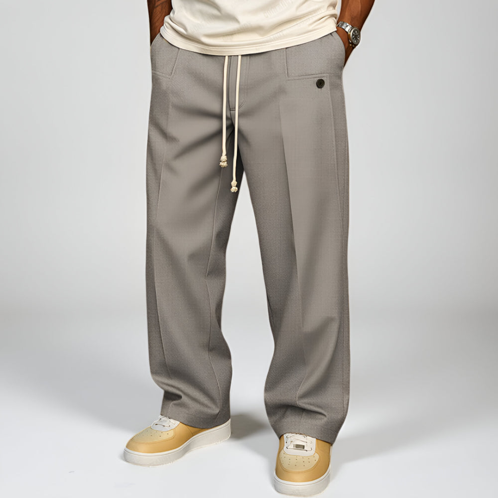 Calças Homem Cintura com Cordão Pernas Largas Uso Diário