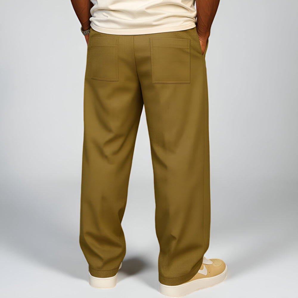 Calças Homem Cintura com Cordão Pernas Largas Uso Diário