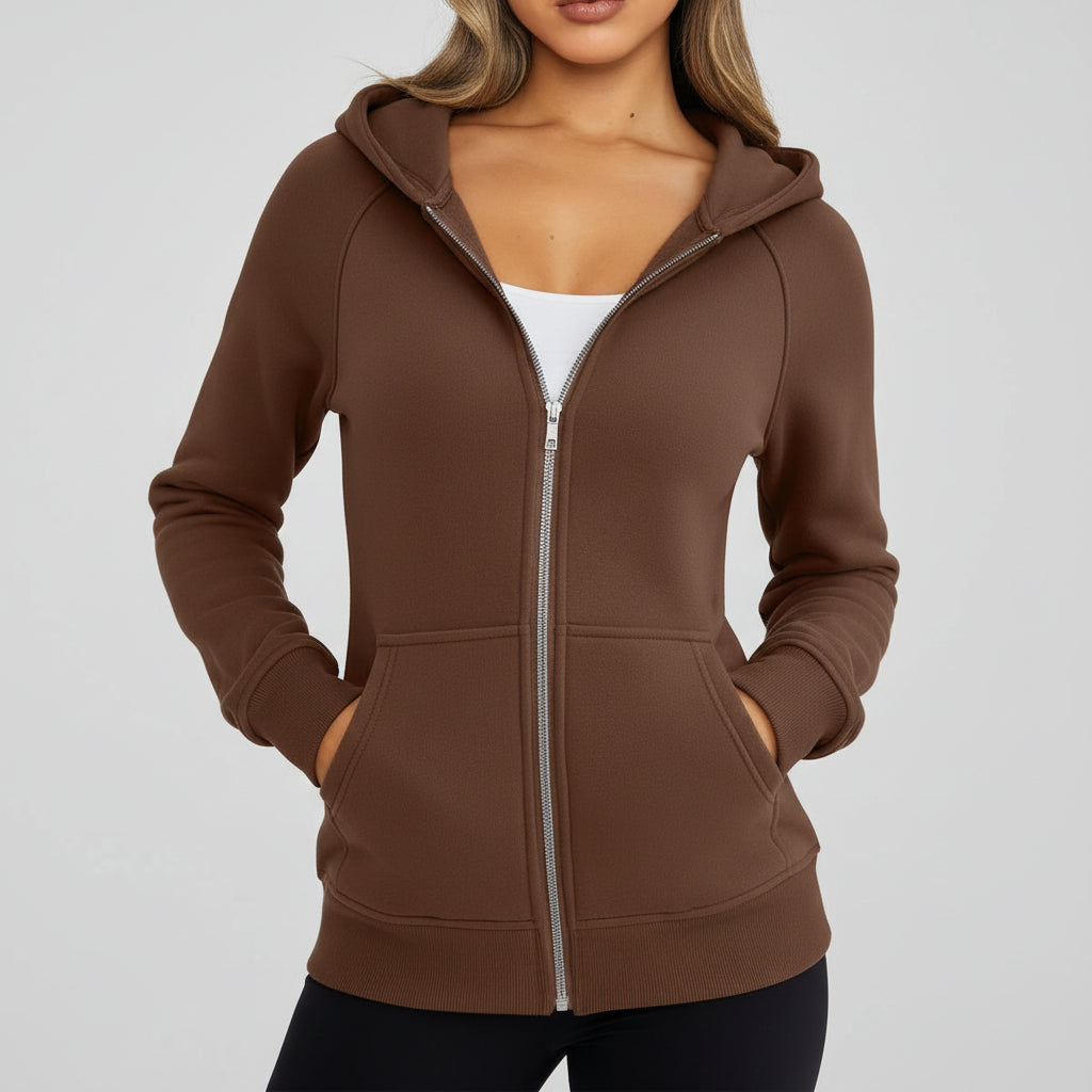 Sweatshirt com fecho de correr para senhora, corte justo, mistura de algodão, colete casual