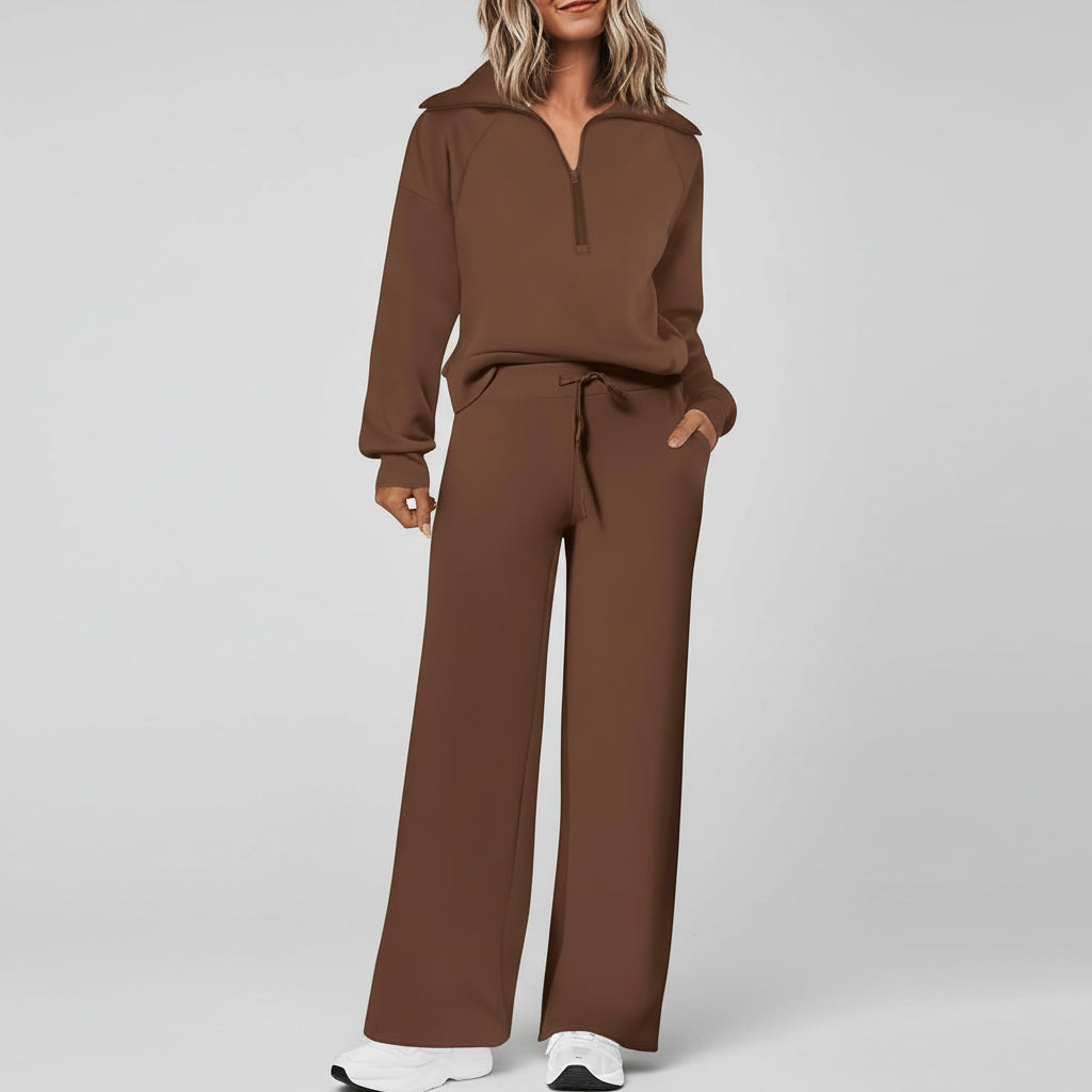Casual Dames Tracksuit Set Half Zip Sweatshirt Palazzo Pants