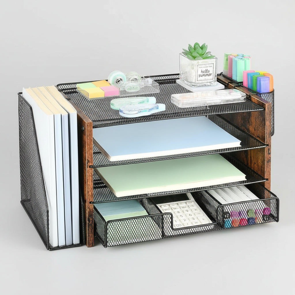 Organizador de Secretária Gaveta Ajustável Suporte Vertical para Pastas Armazenamento de Escritório