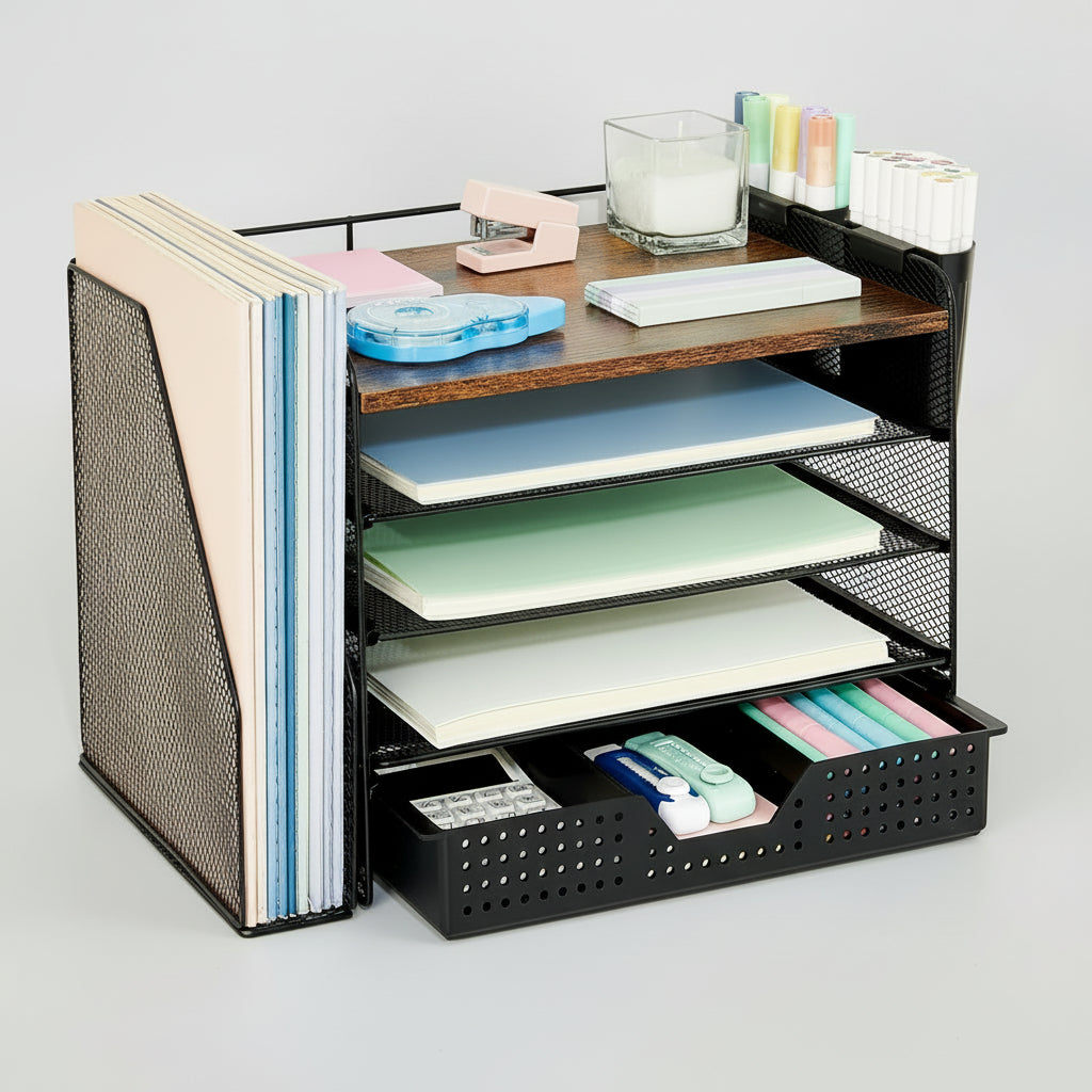 Organizador de Secretária Gaveta Ajustável Suporte Vertical para Pastas Armazenamento de Escritório