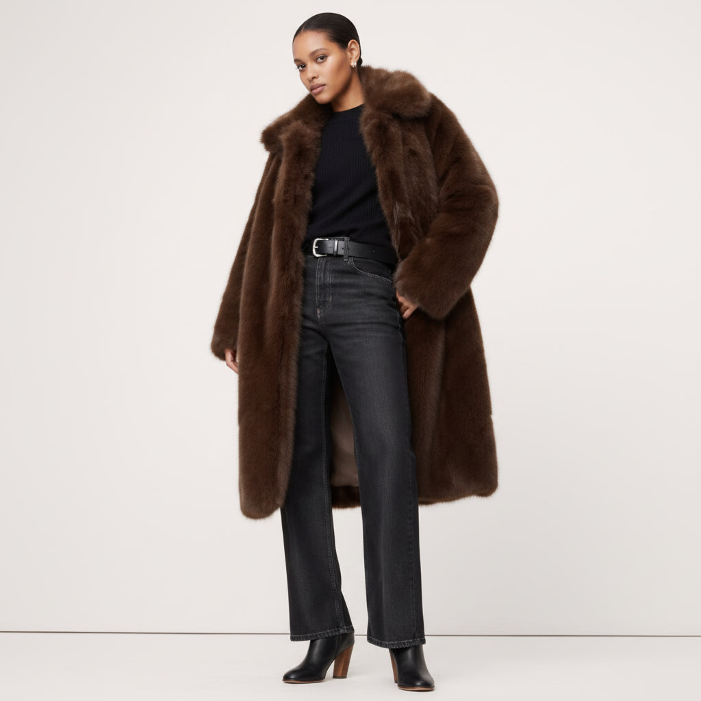 Dames Jas Teddy Imitatiebont Lange Winterjas Revers