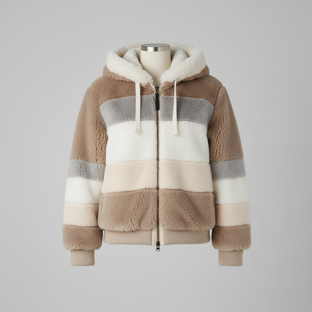 Dames Winterjas Teddy Oversized Kleurblok Capuchon Rits