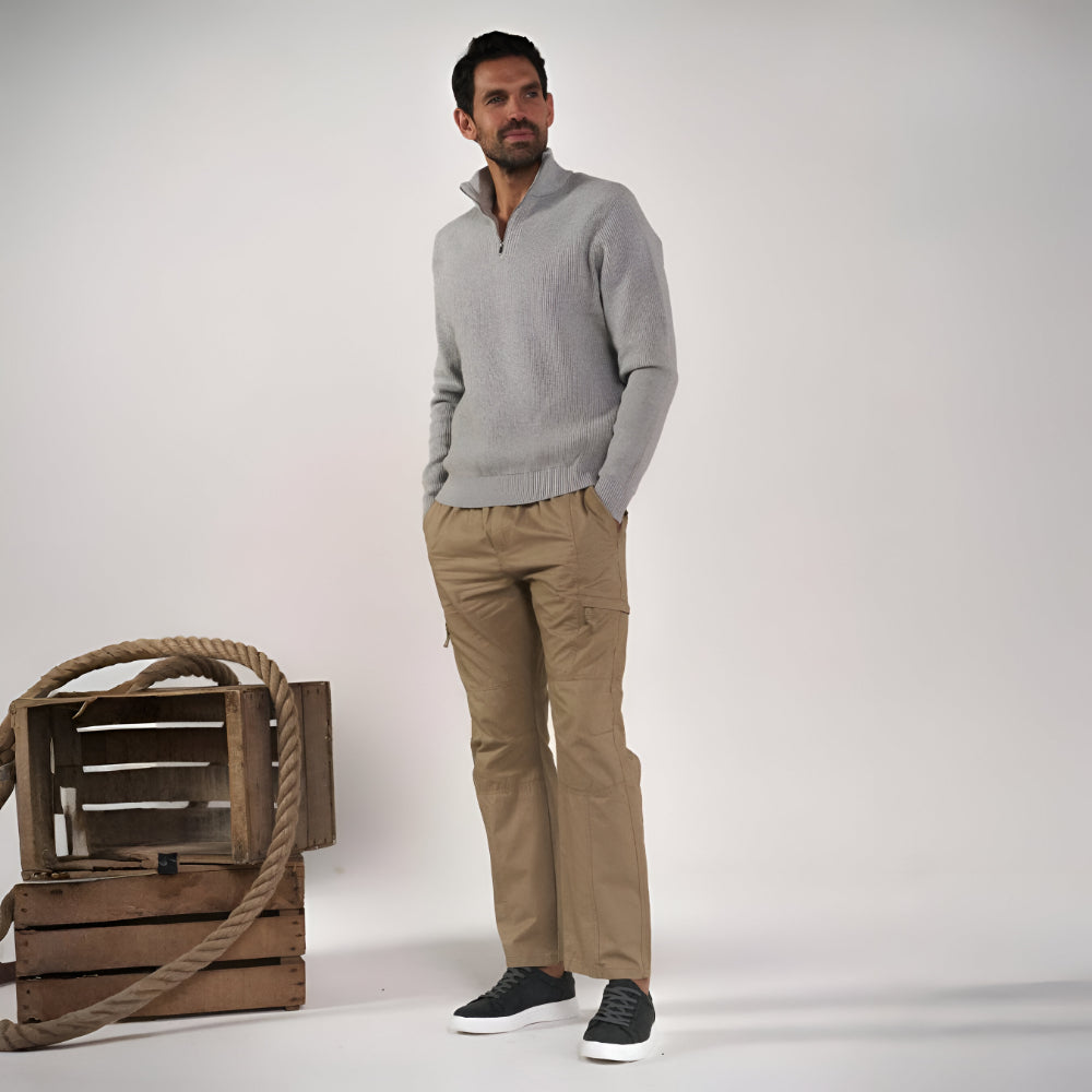 Calças Cargo Homem Corte Regular Bolsos Funcionais