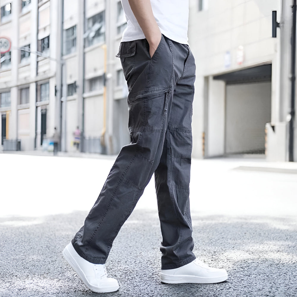 Calças Cargo Homem Corte Regular Bolsos Funcionais