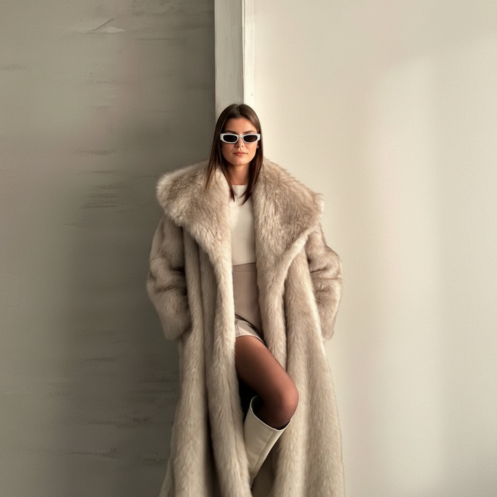 Dames Jas Teddy Imitatiebont Lange Winterjas Revers