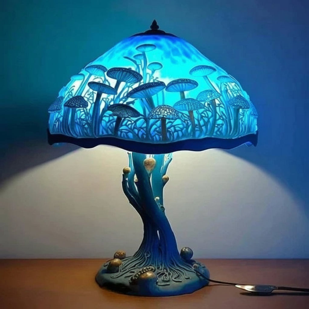Stained Glass Lamp Mushroom Design Decorative Table Light