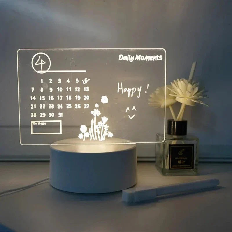 MemoGlow - LED Night Light with Black Writing Board for Bedroom & Desk