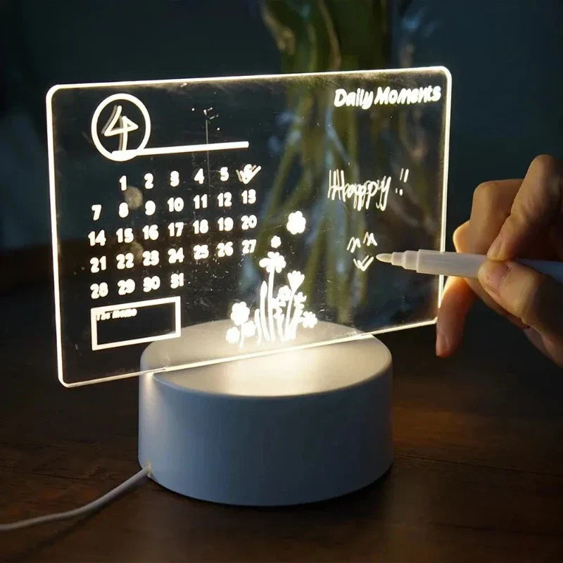 MemoGlow - LED Night Light with Black Writing Board for Bedroom & Desk