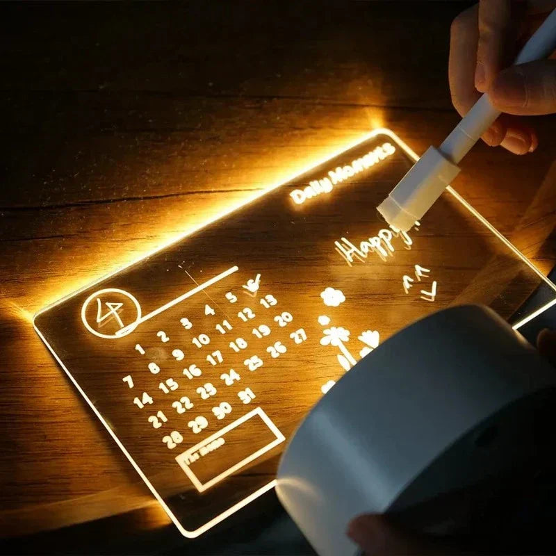 MemoGlow - LED Night Light with Black Writing Board for Bedroom & Desk