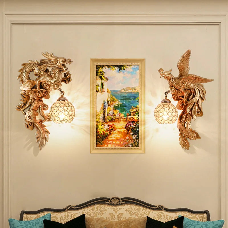 LuxeFlame - Lampada da parete Draken Phoenix | Illuminazione LED mistica