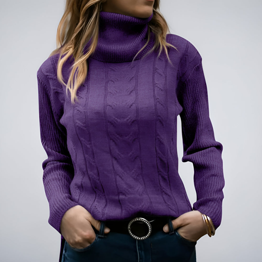 Camisola de Malha com Padrão de Trança para Senhora Manga Comprida Uso Diário