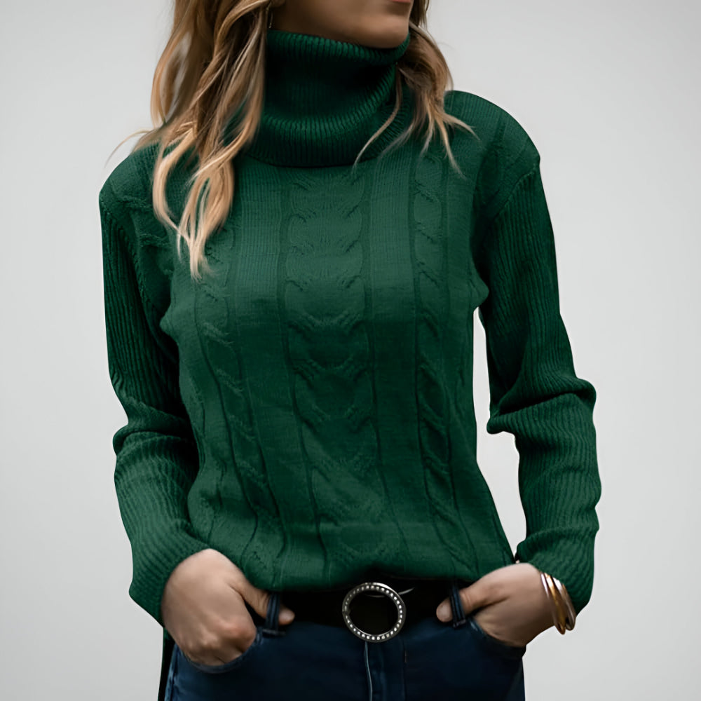 Camisola de Malha com Padrão de Trança para Senhora Manga Comprida Uso Diário