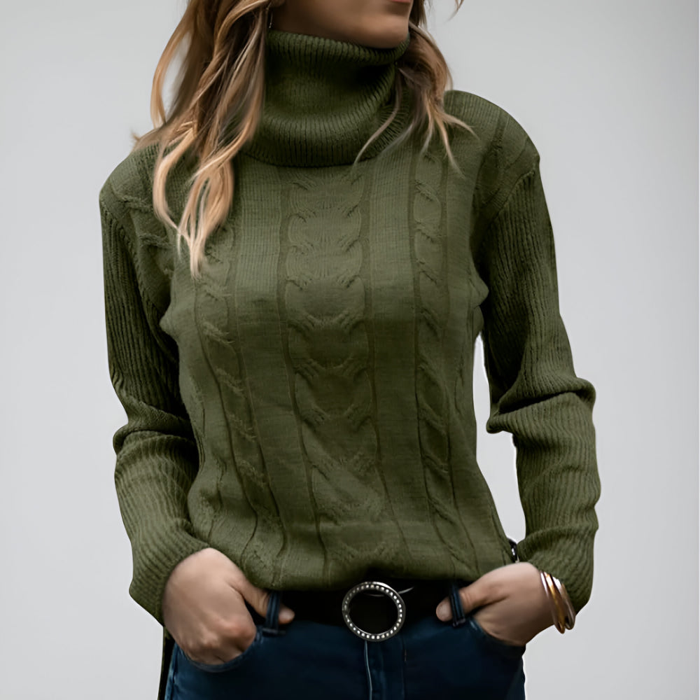 Camisola de Malha com Padrão de Trança para Senhora Manga Comprida Uso Diário