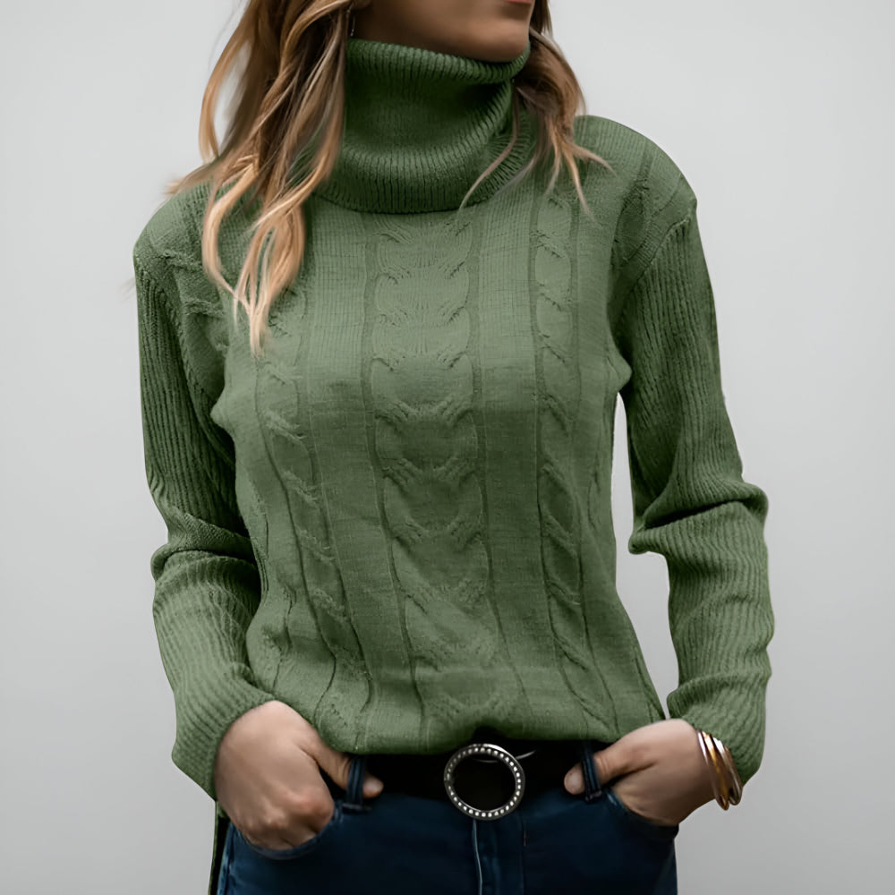 Camisola de Malha com Padrão de Trança para Senhora Manga Comprida Uso Diário