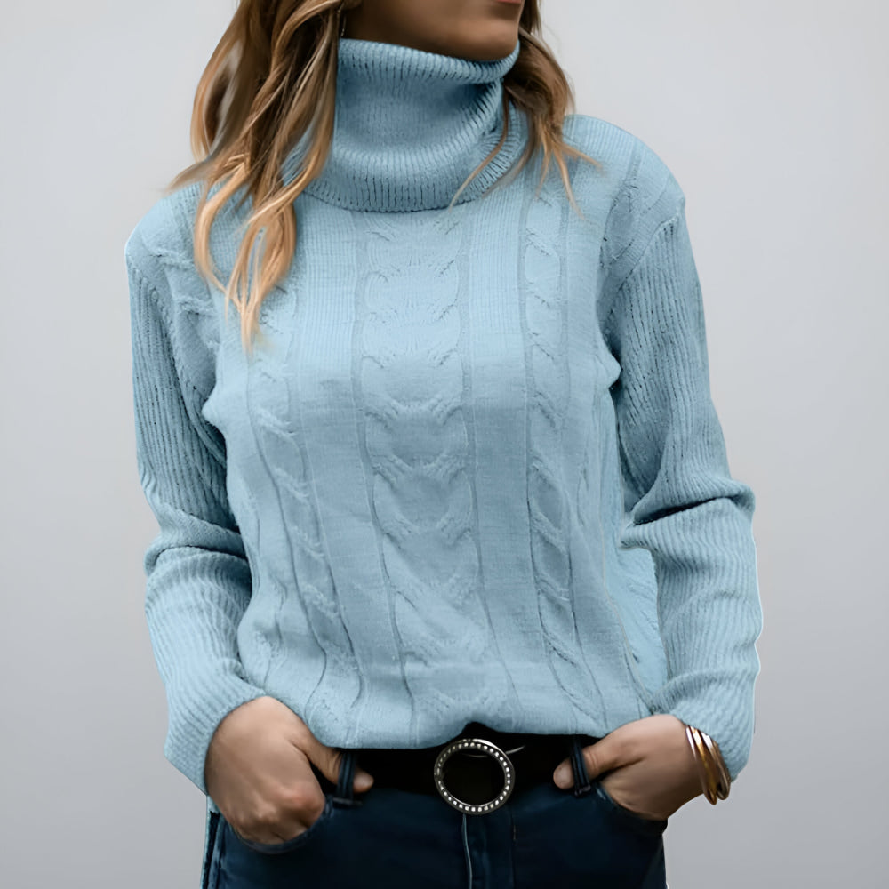 Camisola de Malha com Padrão de Trança para Senhora Manga Comprida Uso Diário