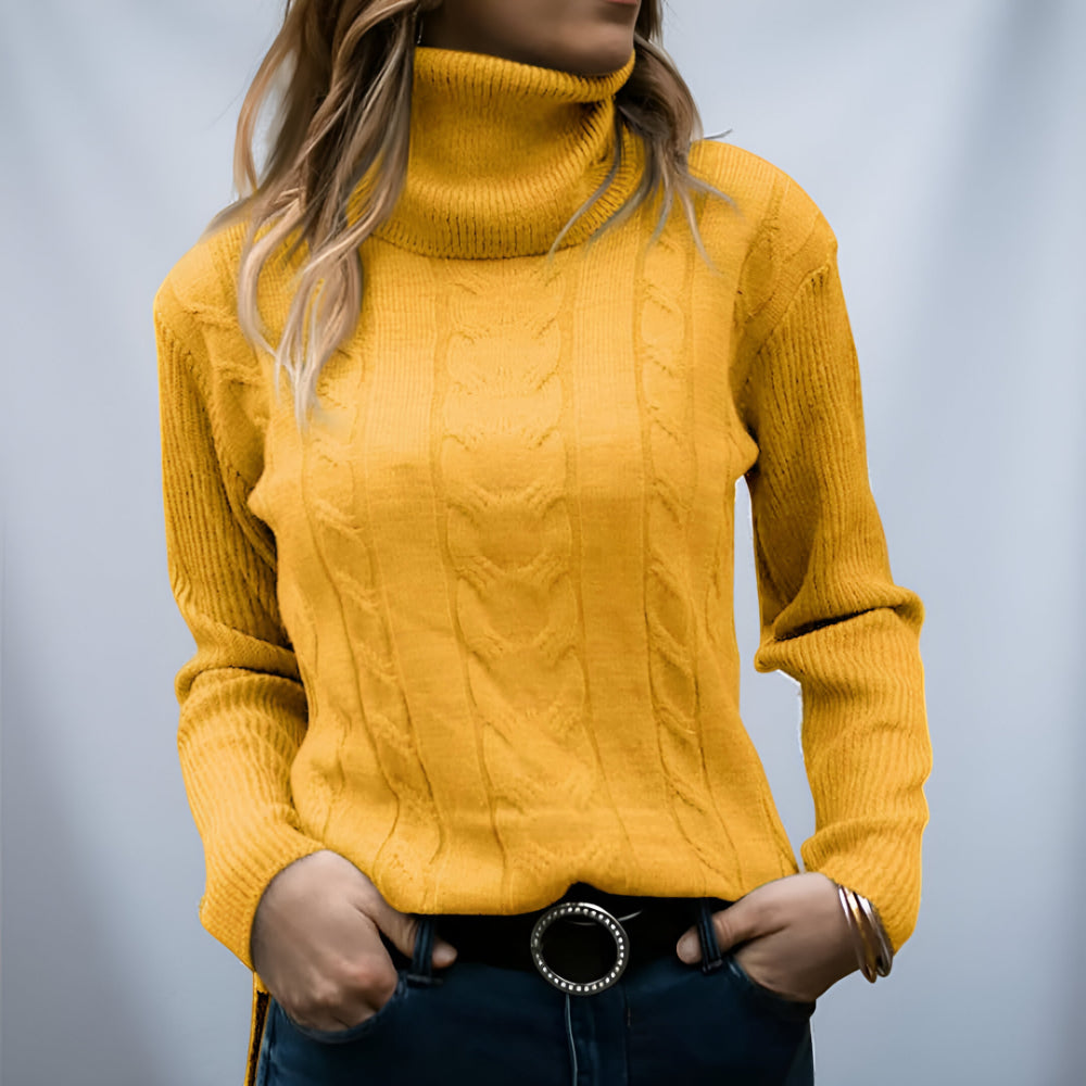 Camisola de Malha com Padrão de Trança para Senhora Manga Comprida Uso Diário