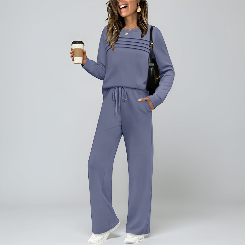 Fato de Treino Feminino Dois Peças Gola Redonda Calças com Cordão Conjunto