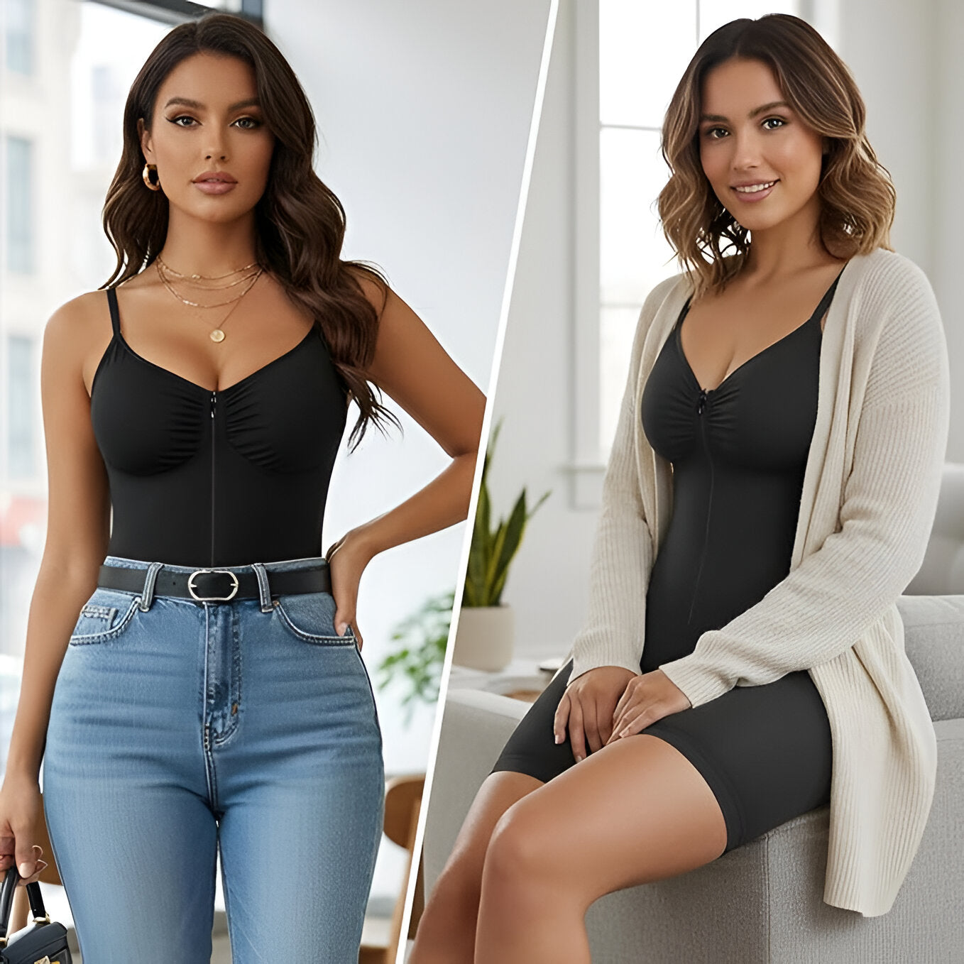 Body modelador feminino com fecho e cintura modeladora