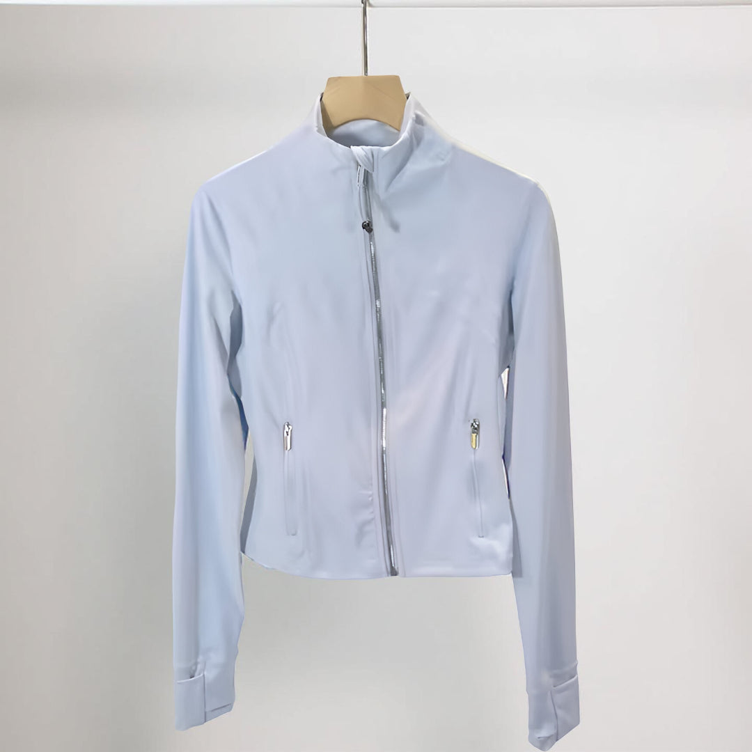 Casaco Desportivo Feminino Gola Curta com Fecho de Correr Ajuste Justo