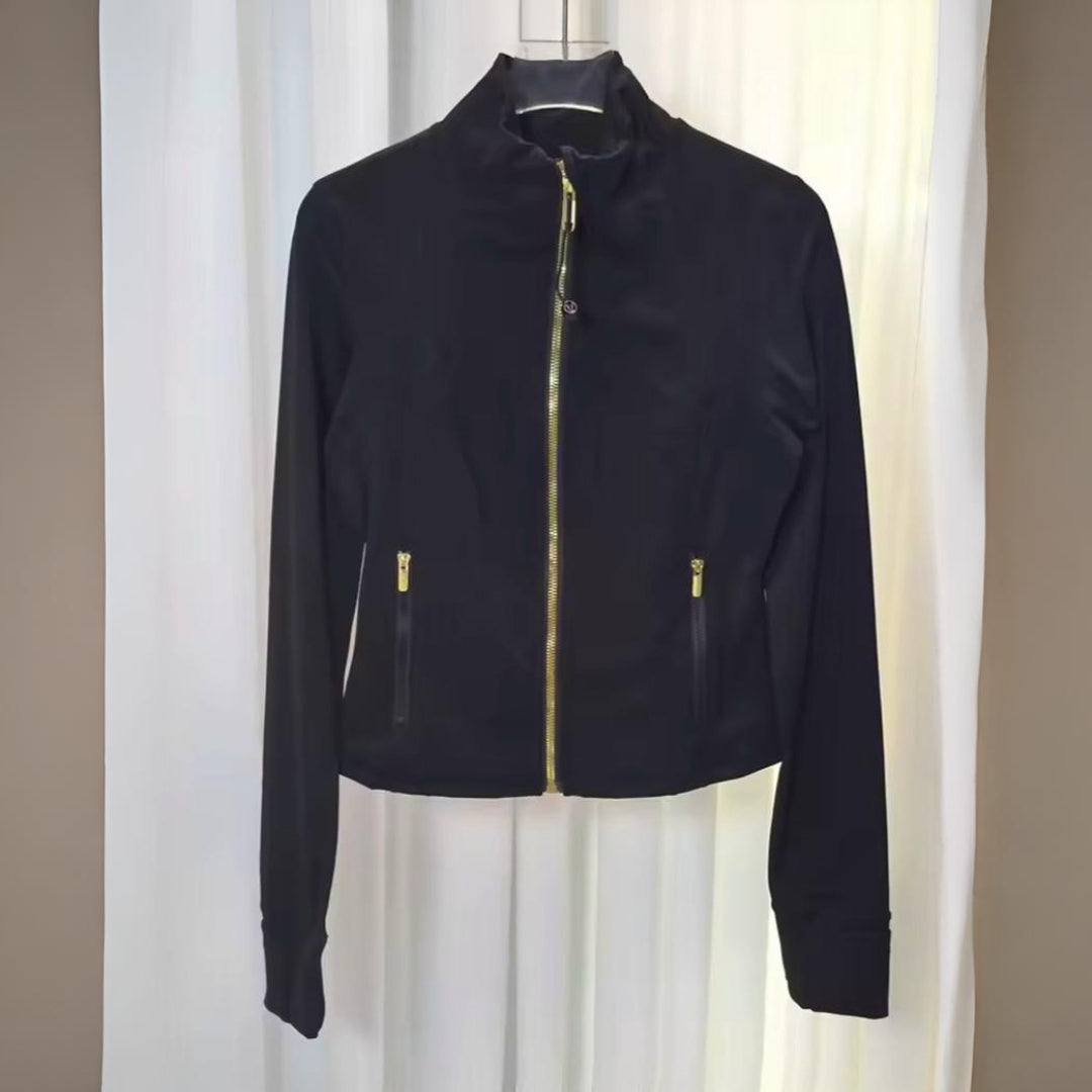 Casaco Desportivo Feminino Gola Curta com Fecho de Correr Ajuste Justo