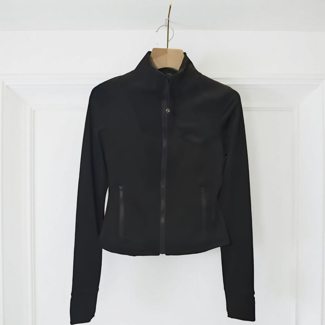 Casaco Desportivo Feminino Gola Curta com Fecho de Correr Ajuste Justo