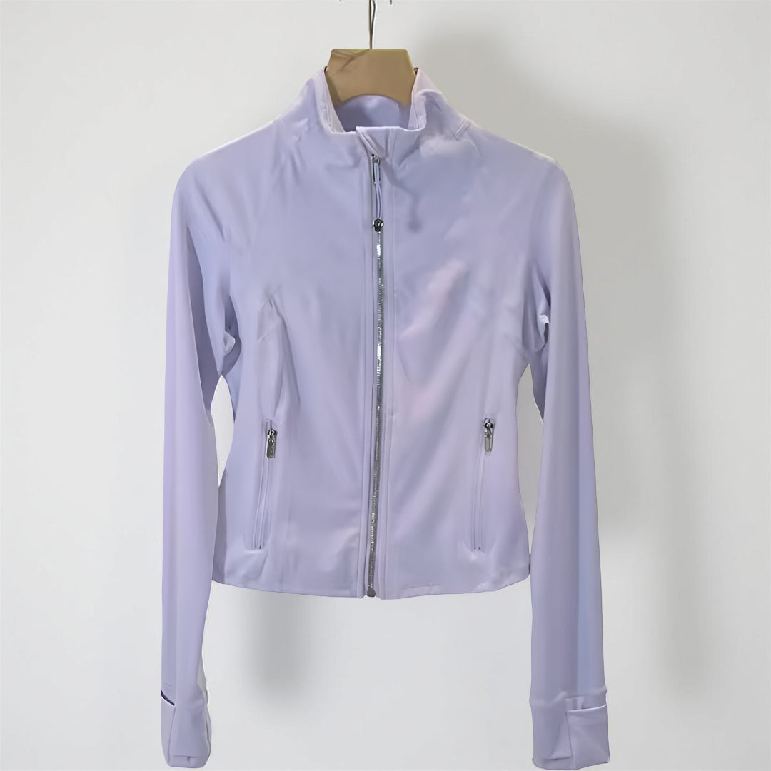 Casaco Desportivo Feminino Gola Curta com Fecho de Correr Ajuste Justo