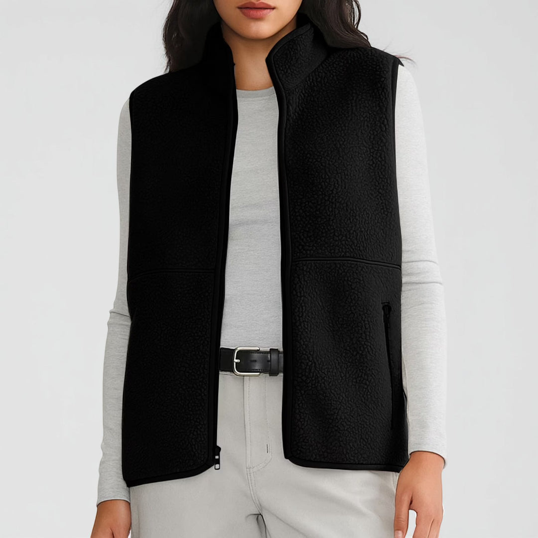 Colete de Senhora Sem Mangas com Fecho Preto Casual Superior