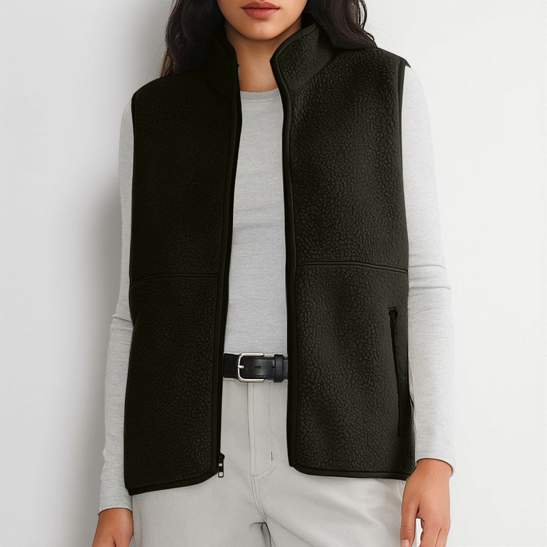 Colete de Senhora Sem Mangas com Fecho Preto Casual Superior