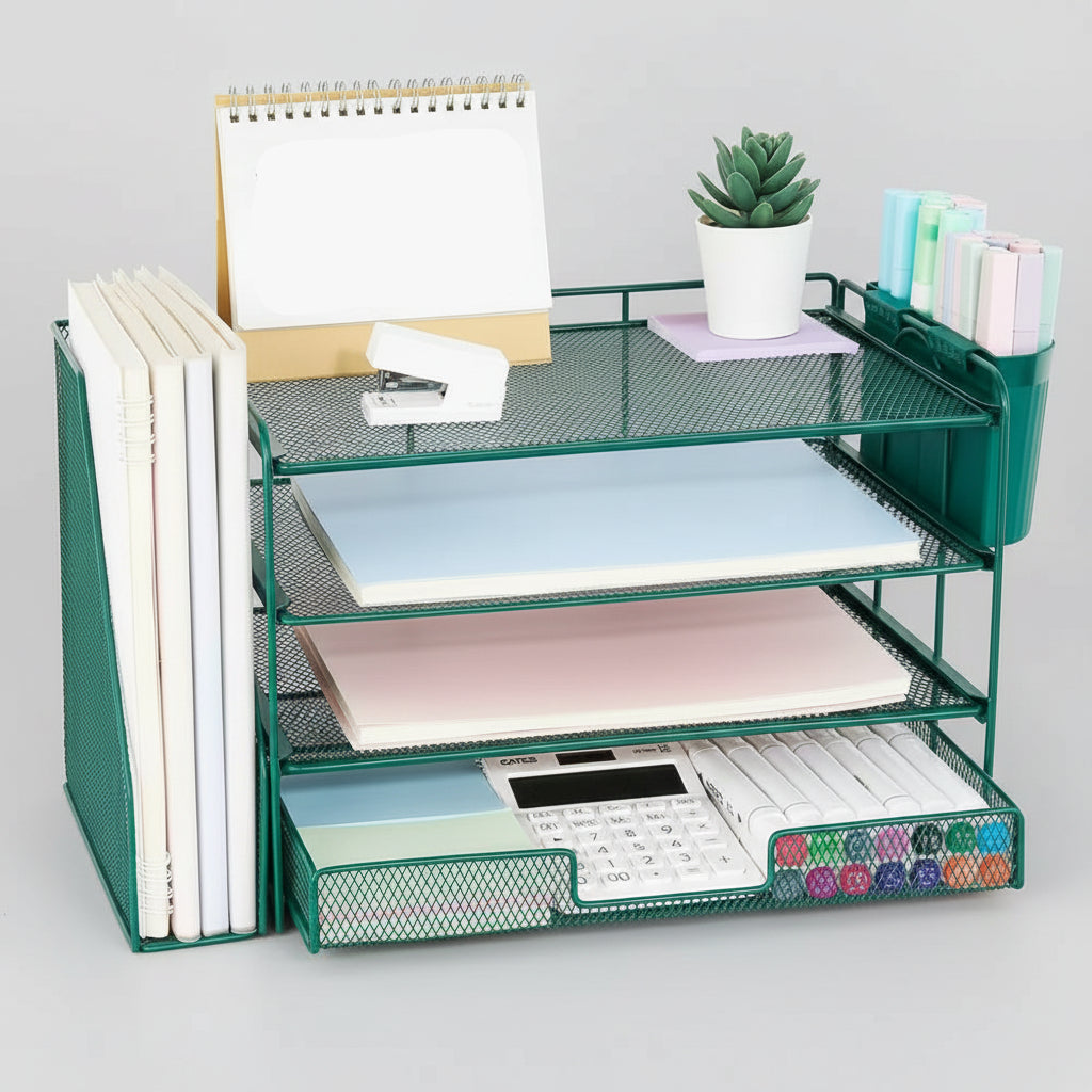 Organizador de Secretária Gaveta Ajustável Suporte Vertical para Pastas Armazenamento de Escritório