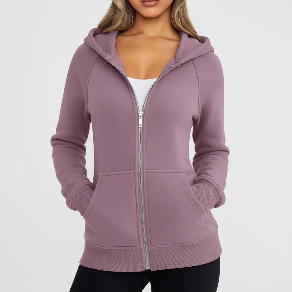 Sweatshirt com fecho de correr para senhora, corte justo, mistura de algodão, colete casual