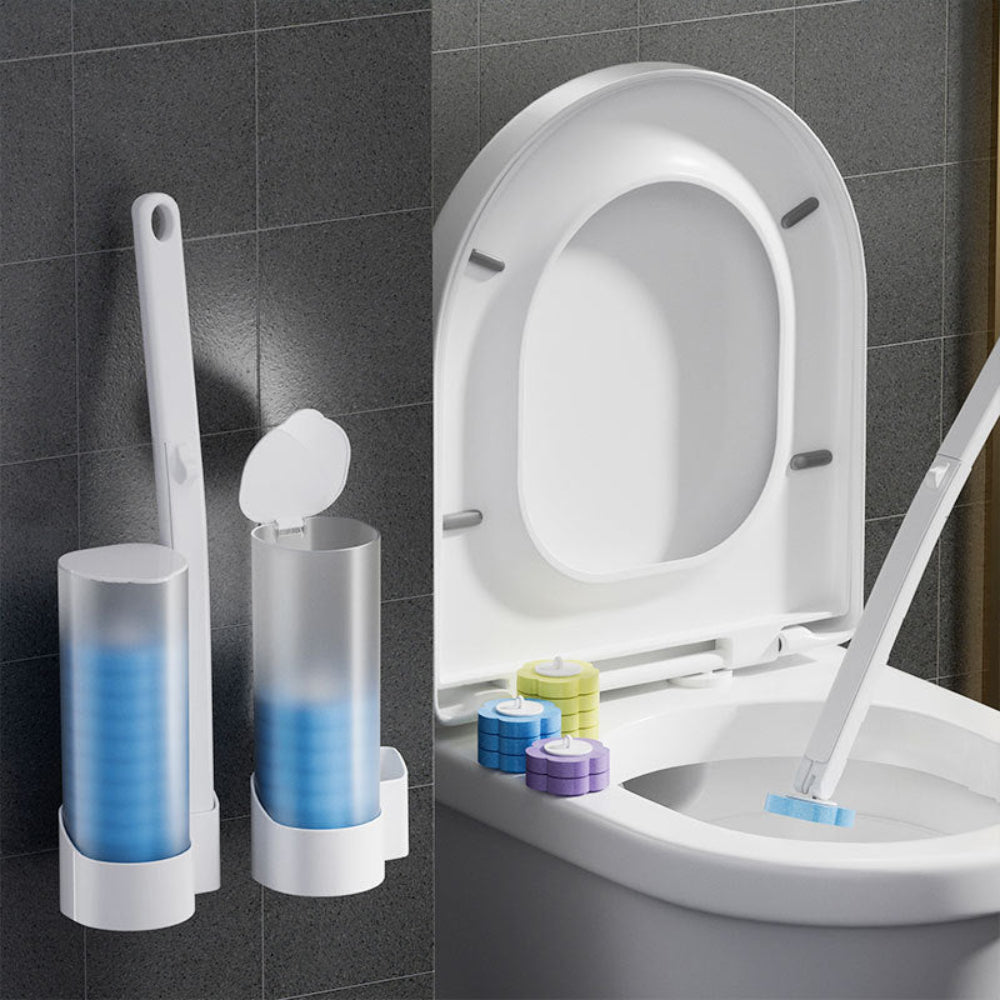 Disposable Toilet Cleaning Kit with Sponge Brush Heads and Caddy 1