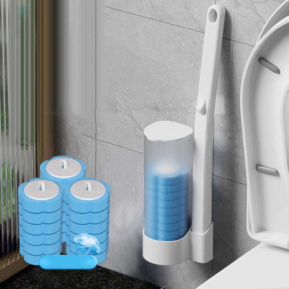 Disposable Toilet Cleaning Kit with Sponge Brush Heads and Caddy 12