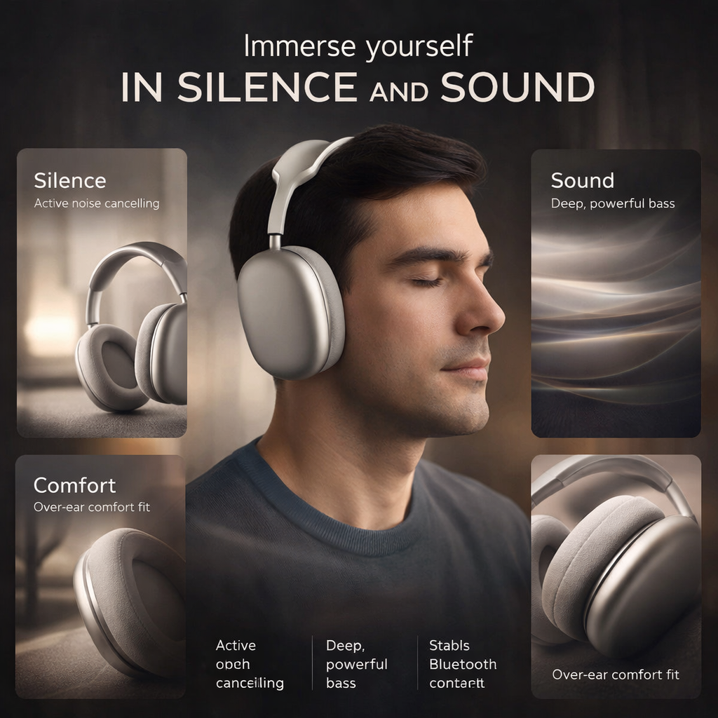 Draadloze Koptelefoon Over Ear Noise Cancelling Diepe Bas