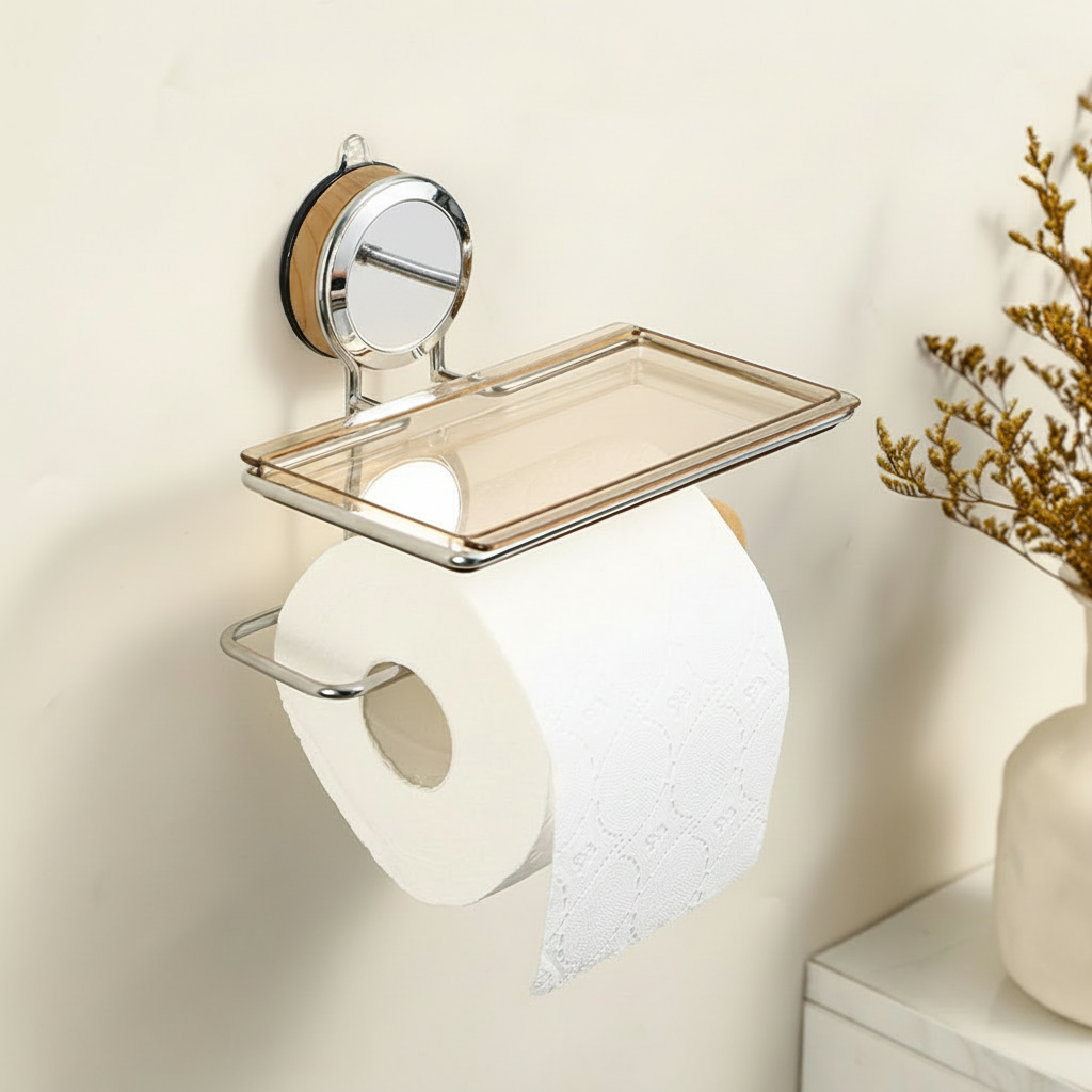 Suction Cup Toilet Paper Holder No Drilling Stainless Steel Easy Install
