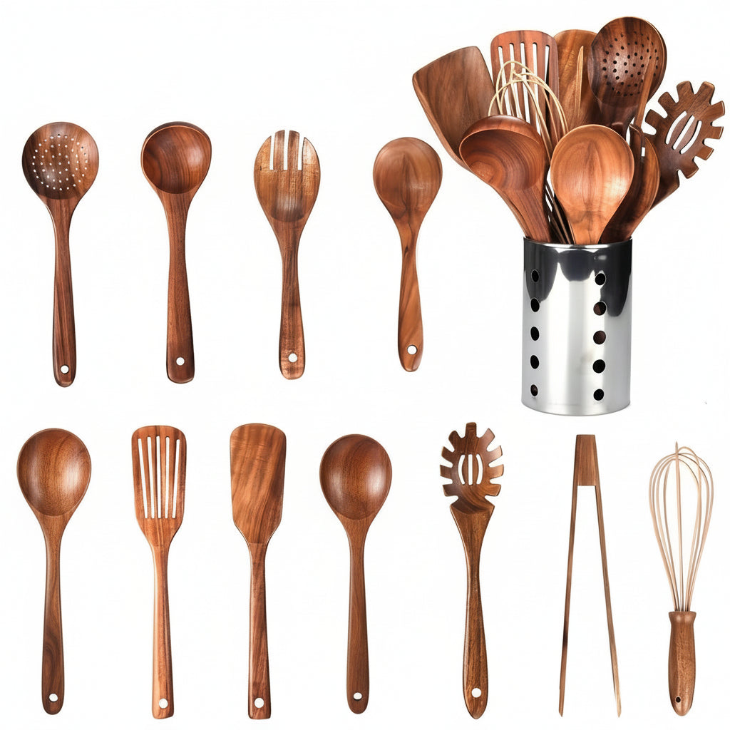 Keukengerei Set Teakhout Houder Dagelijks Koken