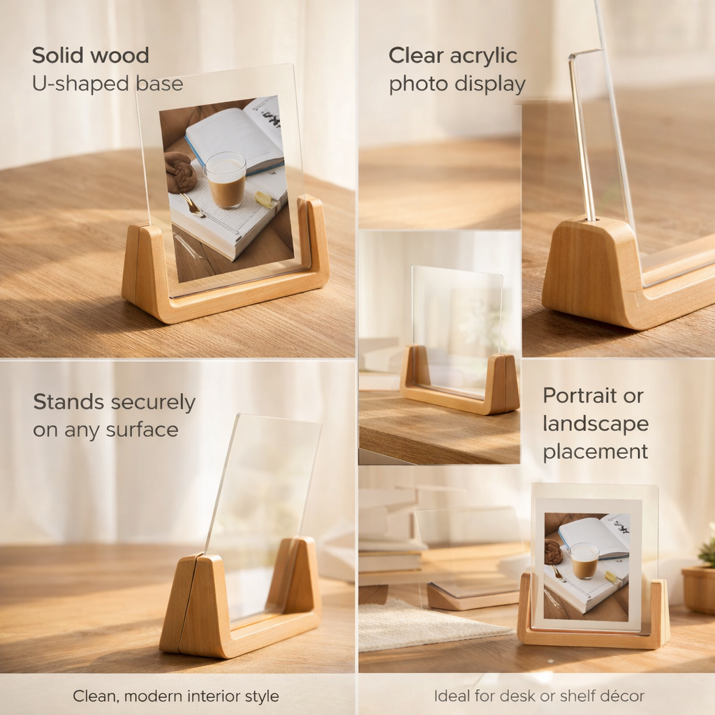 Moldura de Mesa Acrílica Madeira Maciça Forma U Moderna