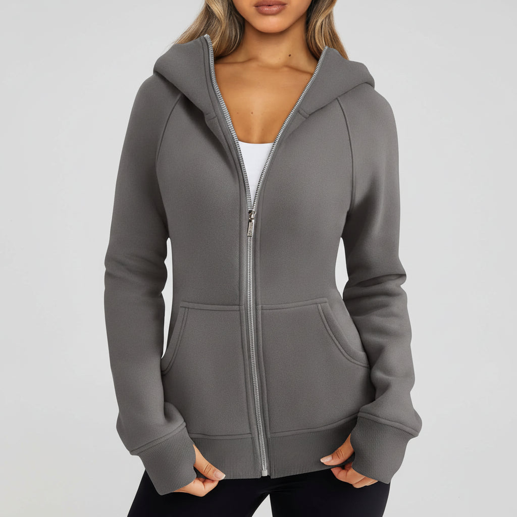 Sweatshirt com fecho de correr para senhora, corte justo, mistura de algodão, colete casual