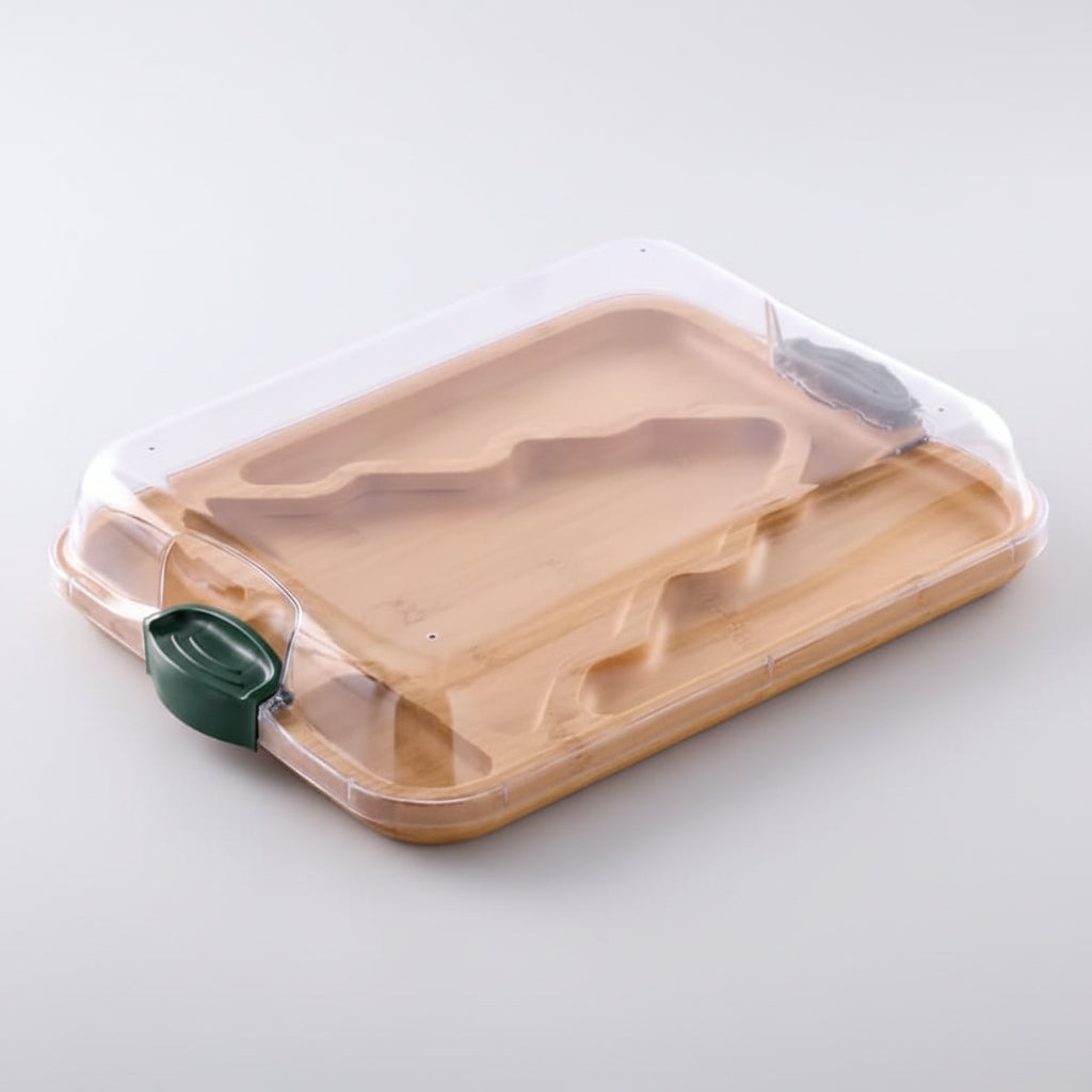 Cutting Board Bamboo Serving Tray Lid Compartments
